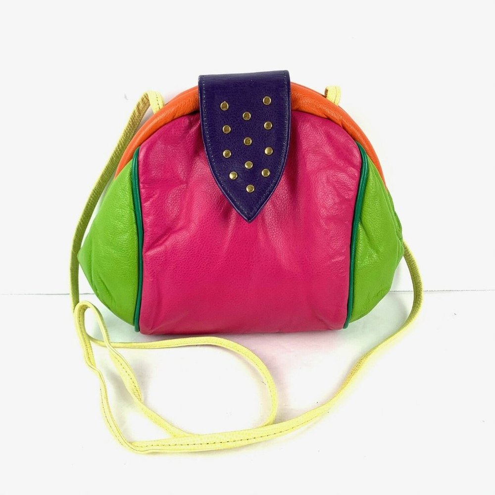 Reem Vintage Handbag Leather Studded Colorful Neon